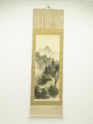 彩色山水　肉筆紙本掛軸